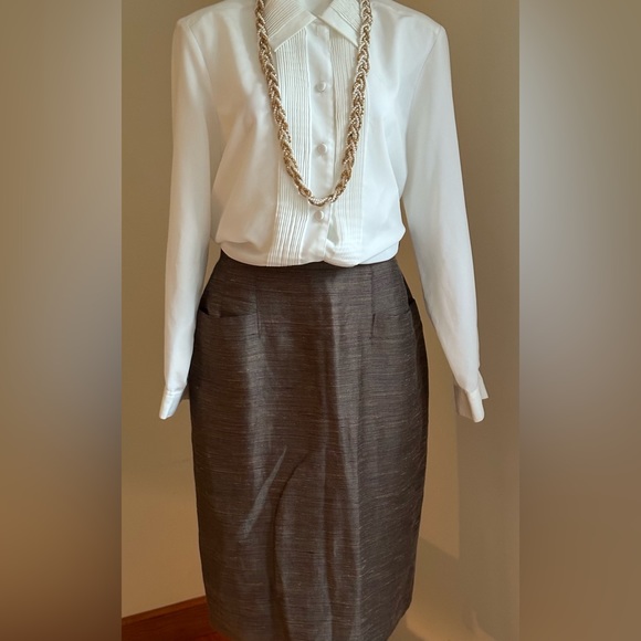 Mary Ann Restivo Vintage Midi Gold Brown Blue Purple Mini Stripes Skirt SZ 12 - Picture 2 of 12